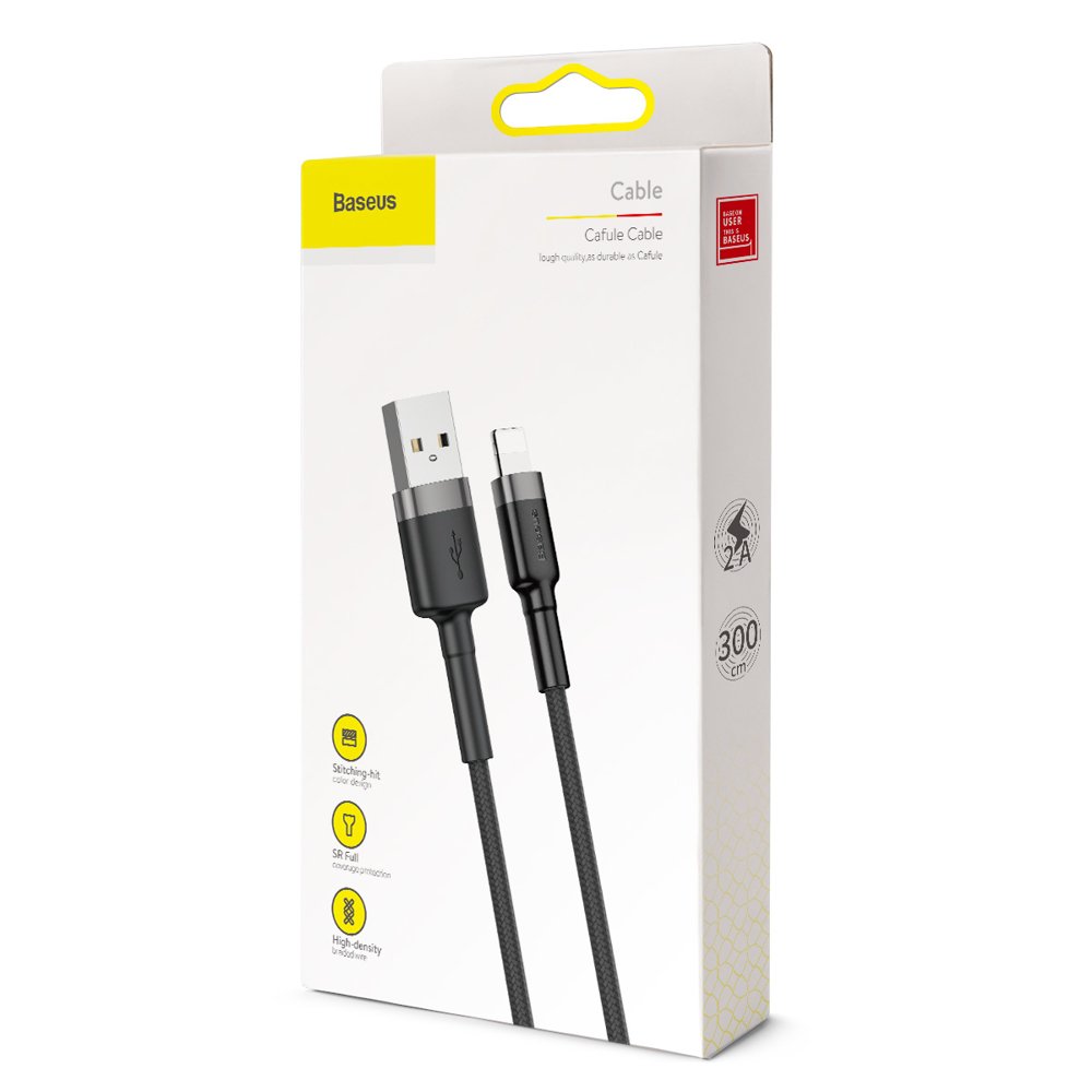 Kabl za podatke i punjenje USB-A - Lightning Baseus Cafule, 18W, 3m, Sivi CALKLF-RG1