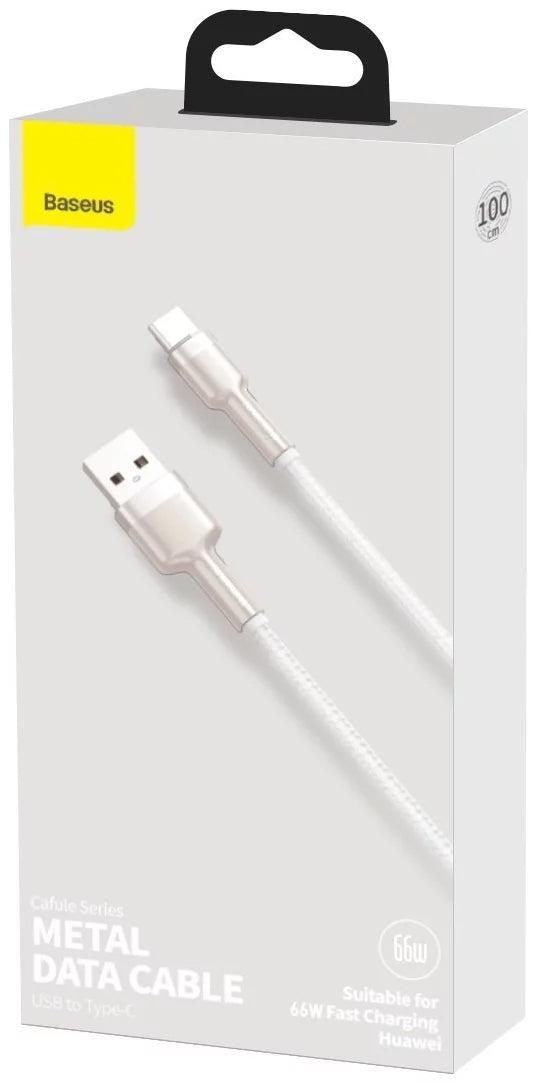 Kabl za Prenos Podataka i Punjenje USB-A - USB-C Baseus Cafule Metal Series, 66W, 1m, Beli CAKF000102