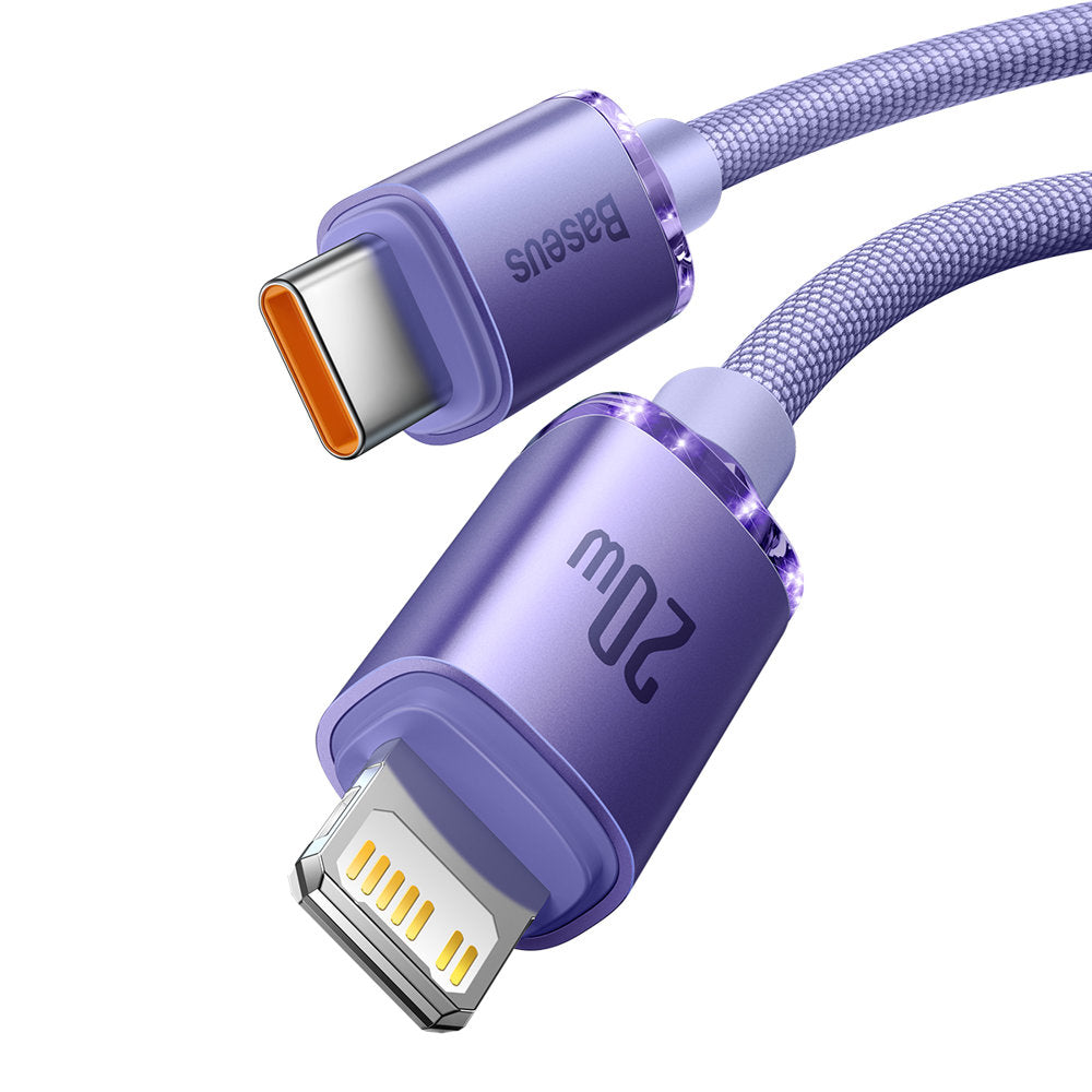 Kabl za prenos podataka i punjenje USB-C - Lightning Baseus Crystal Shine Series, 20W, 2m, Ljubičasti CAJY000305