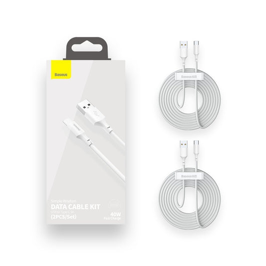 Kabel za Prijenos Podataka i Punjenje USB-A - USB-C Baseus, 40W, 1.5m, Set 2 komada, Bijela TZCATZJ-02
