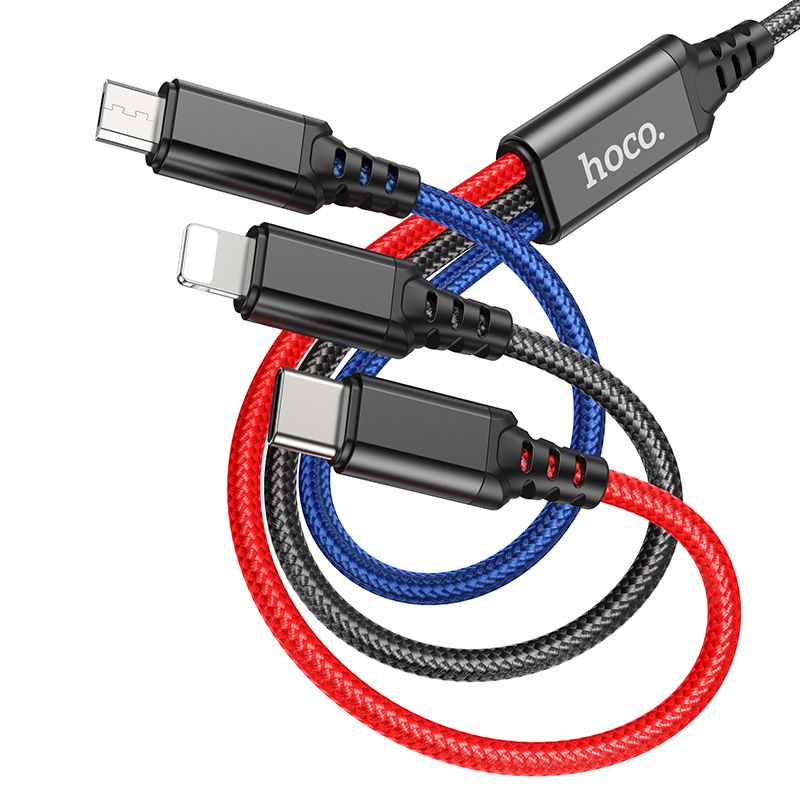 Kabl za punjenje USB-A - Lightning / microUSB / USB-C HOCO X76 3u1, 18W, 1m, Višebojni
