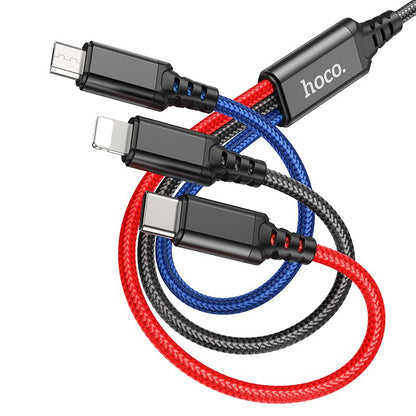 Kabl za punjenje USB-A - Lightning / microUSB / USB-C HOCO X76 3u1, 18W, 1m, Višebojni