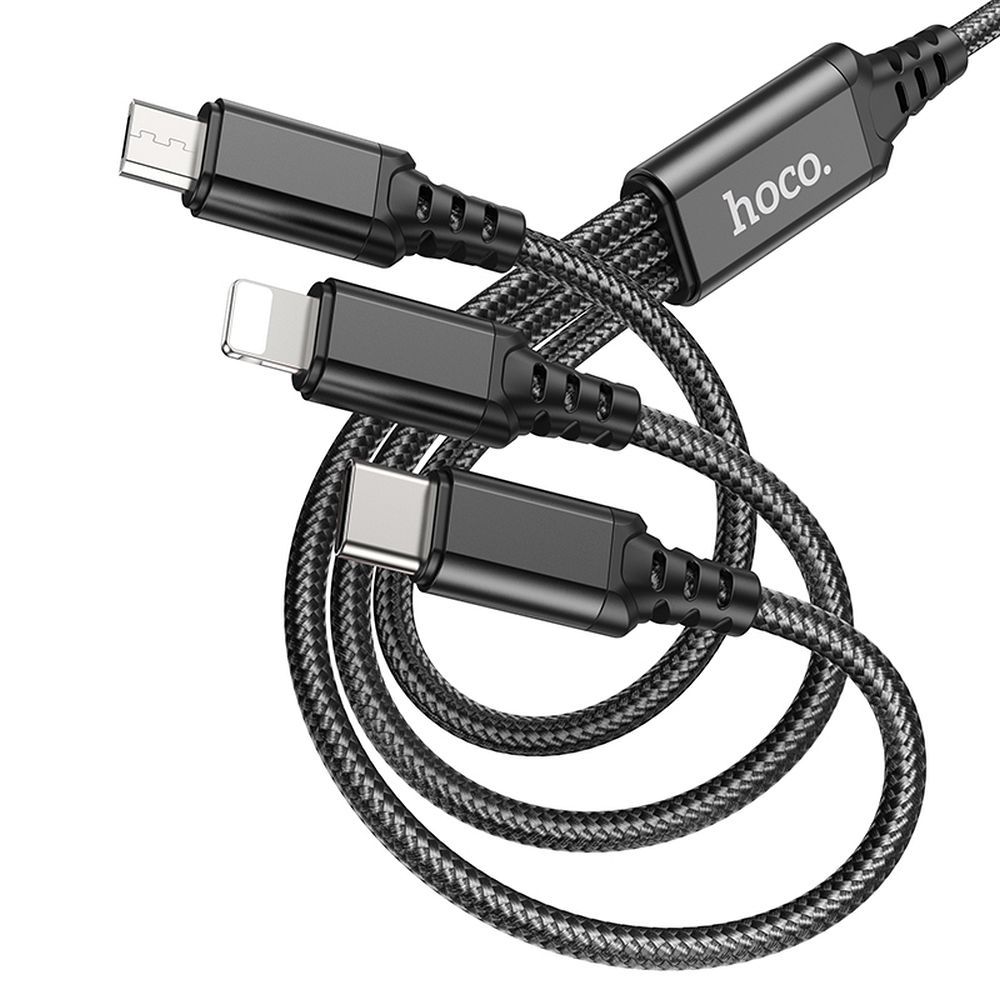 Kabl za punjenje USB-A - Lightning / microUSB / USB-C HOCO X76 3u1, 18W, 1m, Crni
