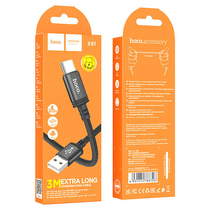 Kabl za Prenos Podataka i Punjenje USB-A - USB-C HOCO X91, 18W, 3m, Crni