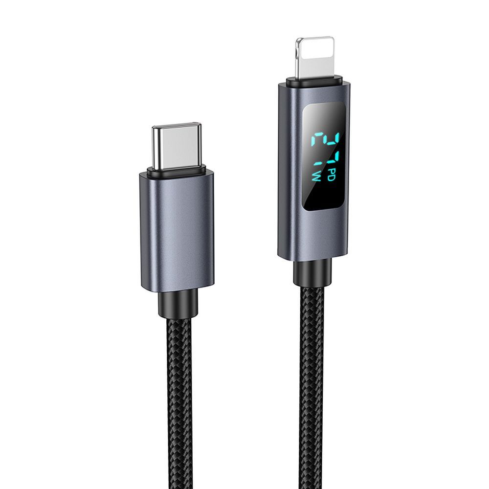 Kabl za podatke i punjenje USB-C - Lightning HOCO Display X112, 27W, 1m, Crni