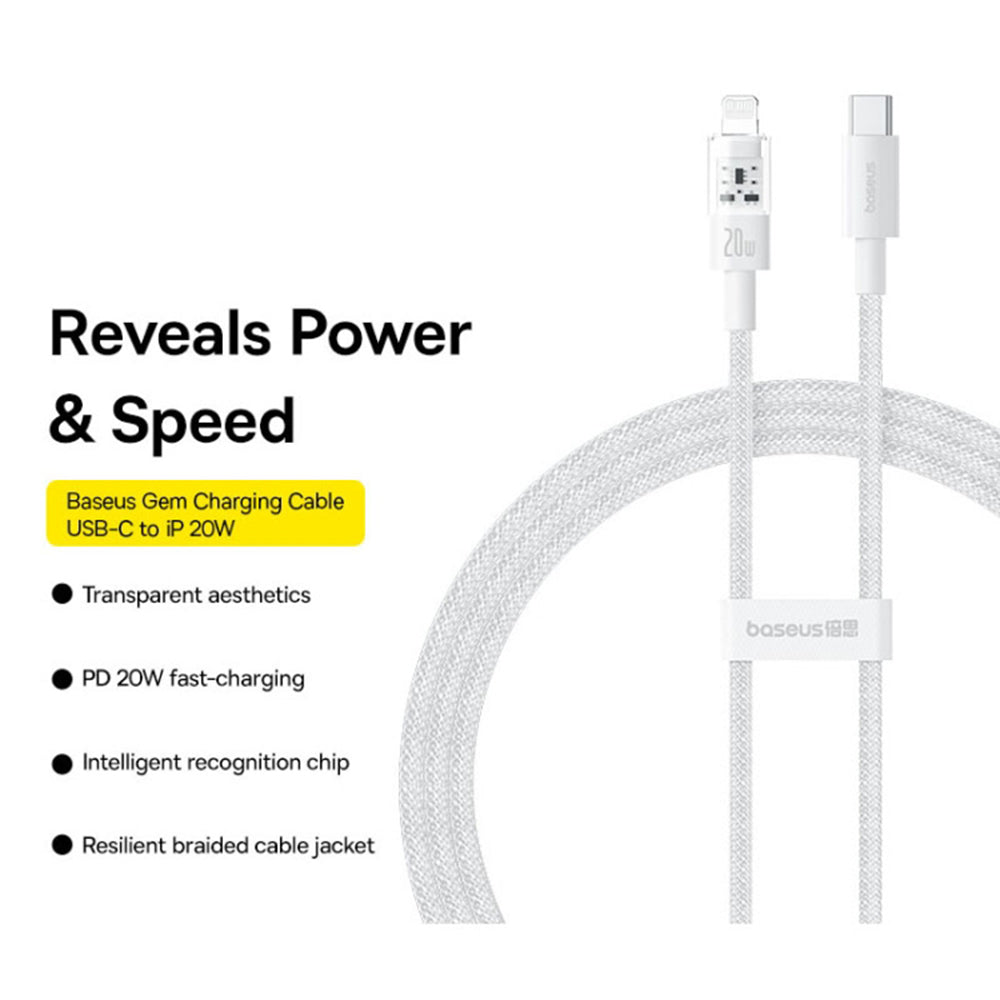 Kabl za prenos podataka i punjenje USB-C - Lightning Baseus Gem, 20W, 1m, Beli P10373001211-00