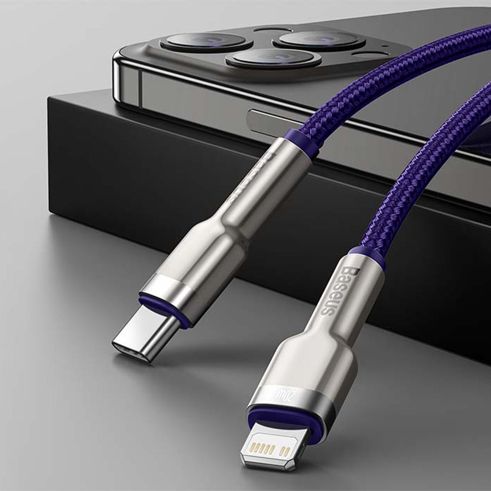 Kabl za prenos podataka i punjenje USB-C - Lightning Baseus Cafule Metal Series, 20W, 1m, Ljubičasti CATLJK-A05