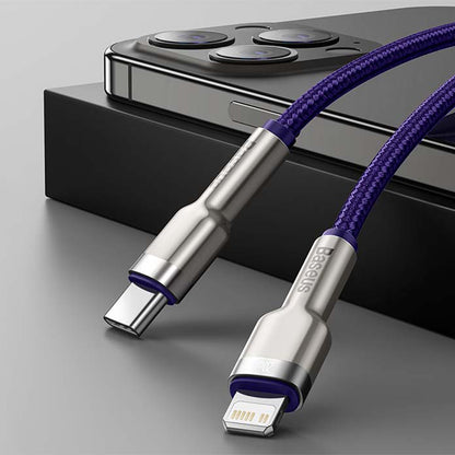 Kabl za prenos podataka i punjenje USB-C - Lightning Baseus Cafule Metal Series, 20W, 1m, Ljubičasti CATLJK-A05