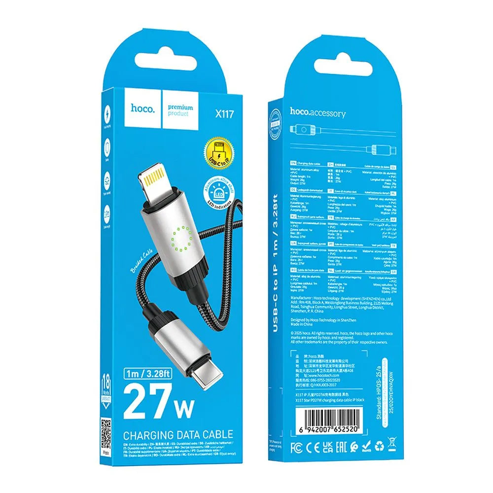 USB-C - Lightning HOCO X117 kabl za prenos podataka i punjenje, 27W, 1m, Crni