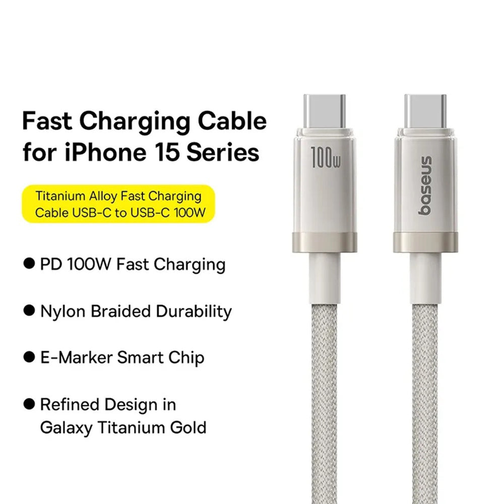 Kabl za prenos podataka i punjenje USB-C - USB-C Baseus Titanium, 100W, 1m, Srebrni P10378100G21-00