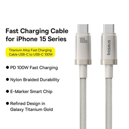 Kabl za prenos podataka i punjenje USB-C - USB-C Baseus Titanium, 100W, 1m, Srebrni P10378100G21-00