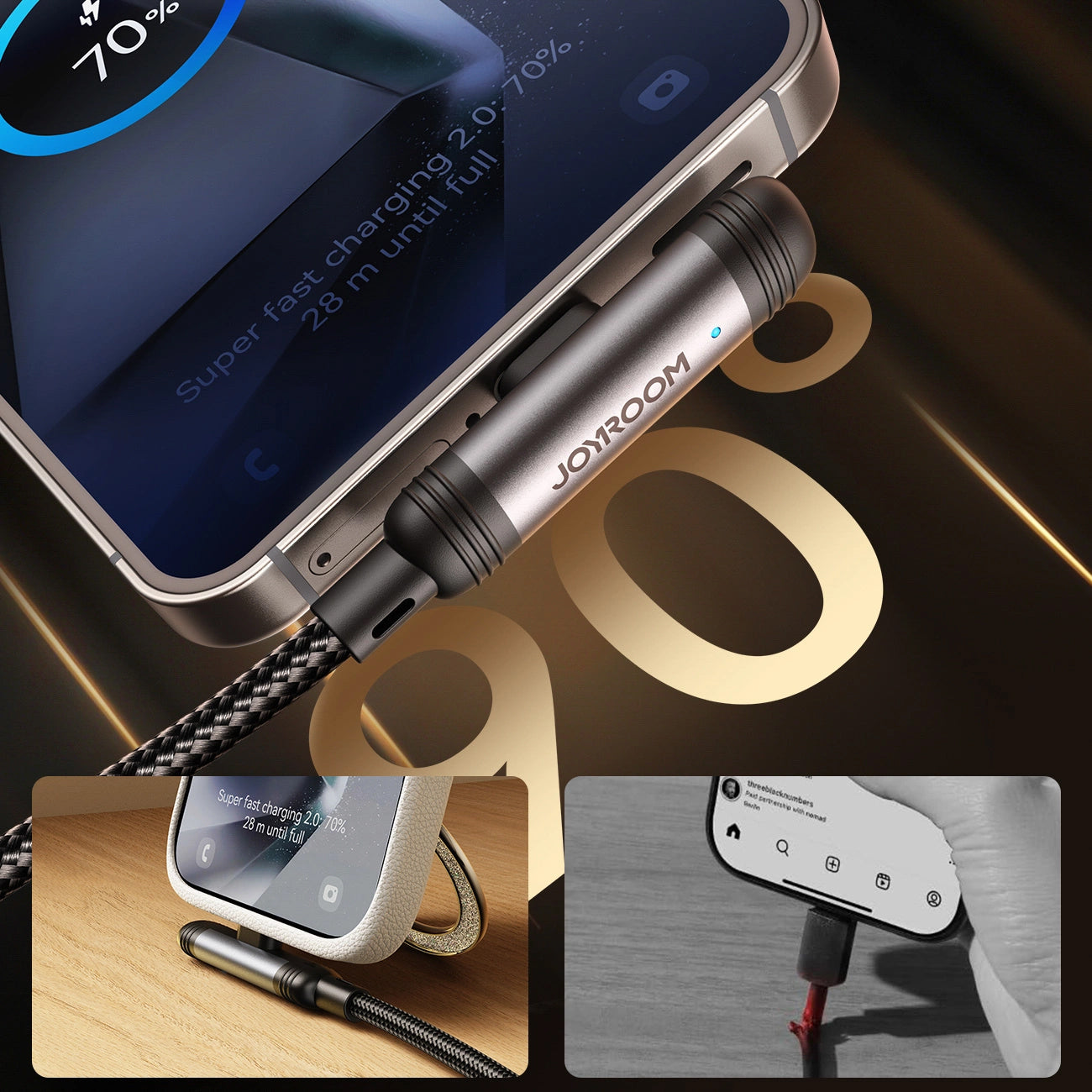 Kabl za prenos podataka i punjenje USB-C - USB-C Joyroom S-A56 EnjoyX Angled, 60W, 1.2m, Crni