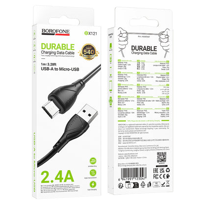 Kabl za podatke i punjenje USB-A - microUSB Borofone BX121 Energy, 18W, 1m, Crni