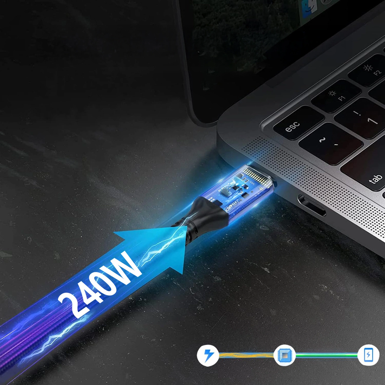 Kabl za prenos podataka i punjenje USB-C - USB-C WZK WPS-UY42S, 240W, 2m, Crni
