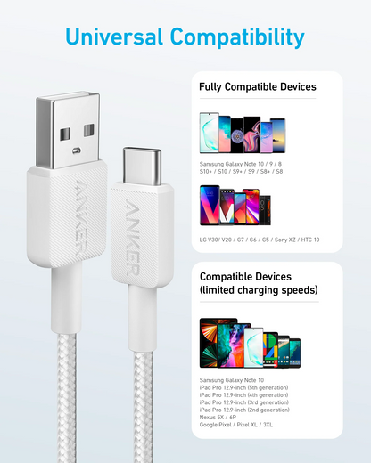 Kabl za podatke i punjenje USB-A - USB-C Anker 322, 18W, 1.8m, Beli A81H6G21
