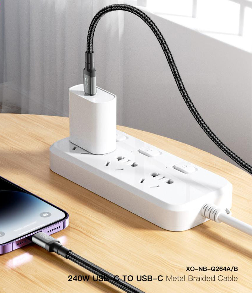 Kabl za podatke i punjenje USB-C - USB-C XO Design NB-Q264A, 240W, 1m, Crni