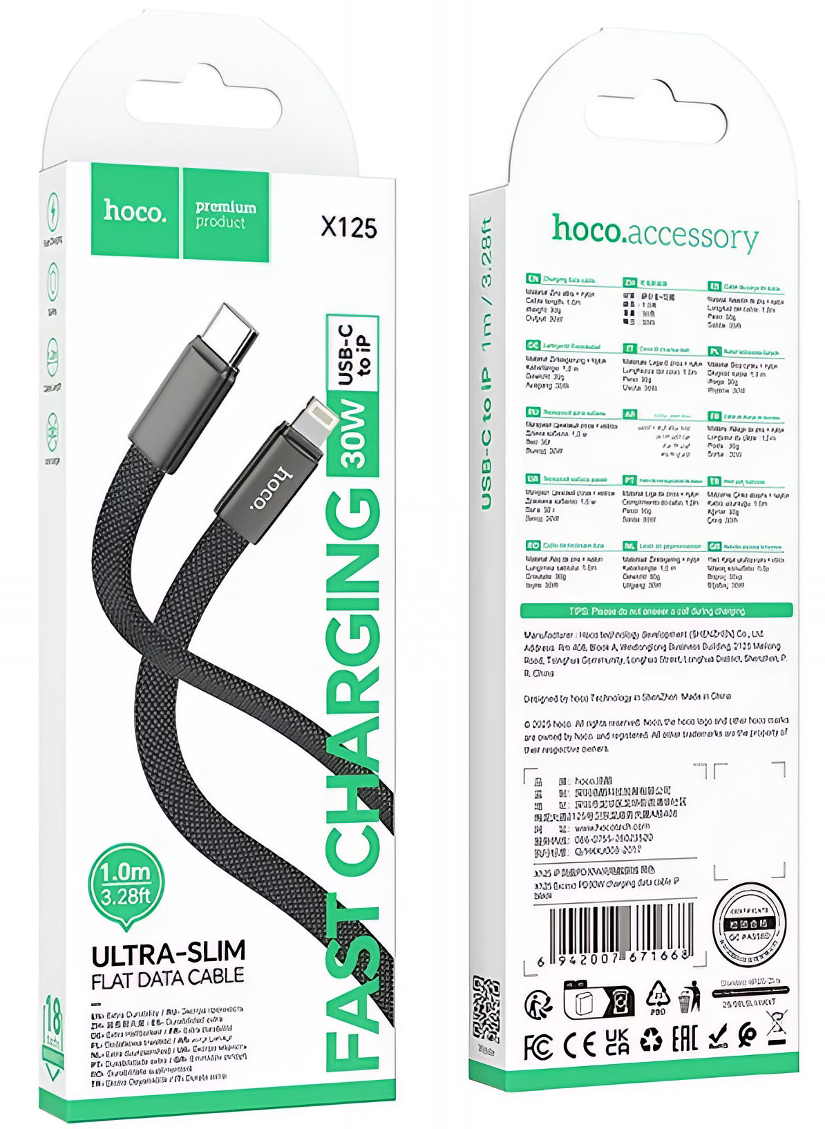 Kabl za prenos podataka i punjenje USB-C - Lightning HOCO X125, 30W, 1m, Crni