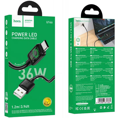Kabl za podatke i punjenje USB-A - USB-C HOCO U146, 36W, 1.2m, Crni