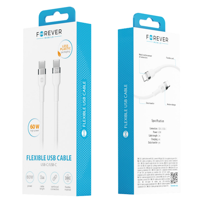 Kabl za podatke i punjenje USB-C - USB-C Forever Flexible, 60W, 2m, Bela