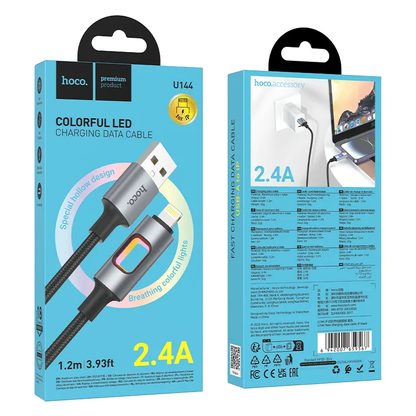 Kabl za podatke i punjenje USB-A - Lightning HOCO U144 Led, 18W, 1.2m, Crni