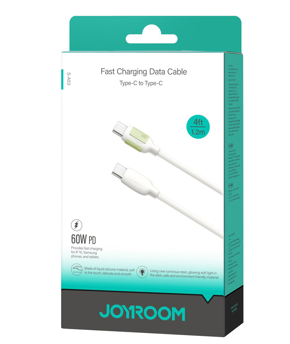 Kabl za prenos podataka i punjenje USB-C - USB-C Joyroom S-A53, 60W, 1.2m, Bež