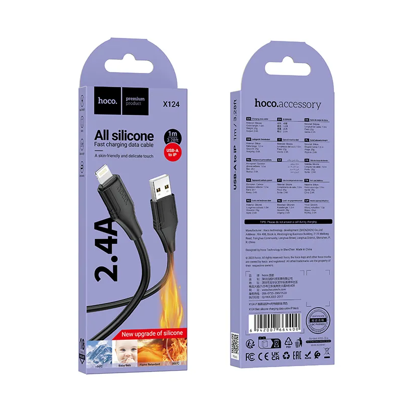 USB-A - Lightning HOCO X124 kabl za prenos podataka i punjenje, 18W, 1m, Crna