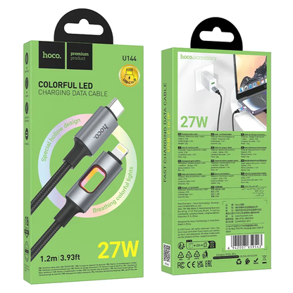 USB-C - Lightning HOCO U144 Led kabl za prenos podataka i punjenje, 27W, 1.2m, Crni