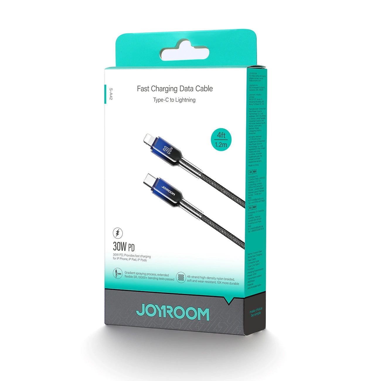 USB-C kabl za prenos podataka i punjenje - Lightning Joyroom S-A42, 30W, 1.2m, Crna