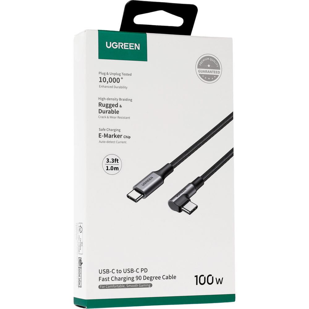 USB-C - USB-C UGREEN US334 Angled kabl za prenos podataka i punjenje, 100W, 1m, Crni