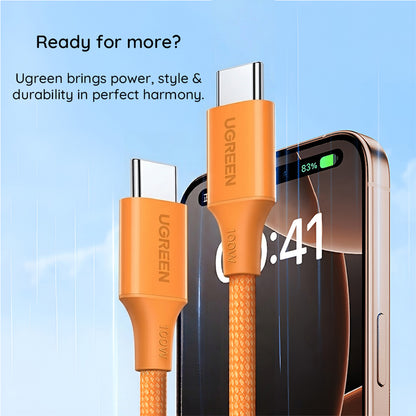 Kabl za prenos podataka i punjenje USB-C - USB-C UGREEN L502, 100W, 1m, Narandžasti