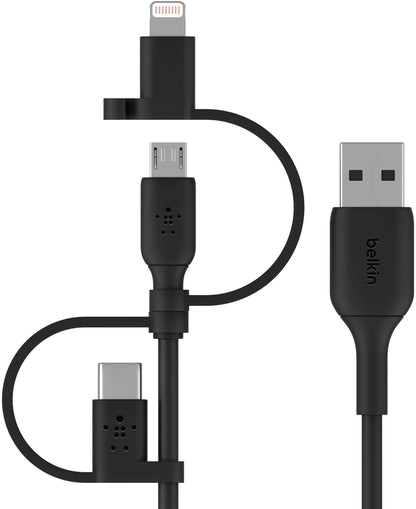 Kabl za prenos podataka i punjenje USB-A - Lightning / microUSB / USB-C Belkin BoostCharge, 1m, Crni CAC001bt1MBK