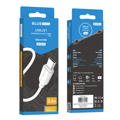 Kabel za Prijenos Podataka i Punjenje USB-A - microUSB BLUE Power BM2BX14 LinkJet, 18W, 2m, Bijeli