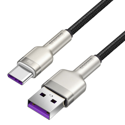 Data and Charging Cable USB-A - USB-C Baseus Cafule Metal Series, 66W, 1m, Black CAKF000101 CAKF000101