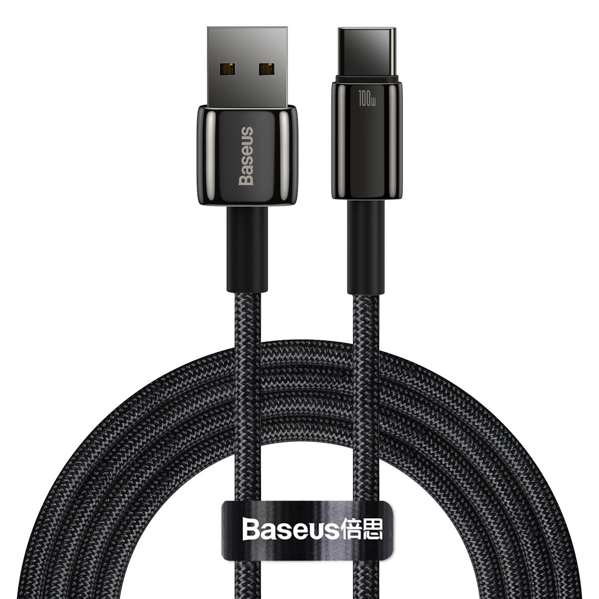 Kabl za Prenos Podataka i Punjenje USB-A - USB-C Baseus Tungsten Gold, 100W, 2m, Crni CAWJ000101