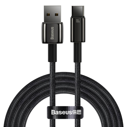 Kabl za Prenos Podataka i Punjenje USB-A - USB-C Baseus Tungsten Gold, 100W, 2m, Crni CAWJ000101