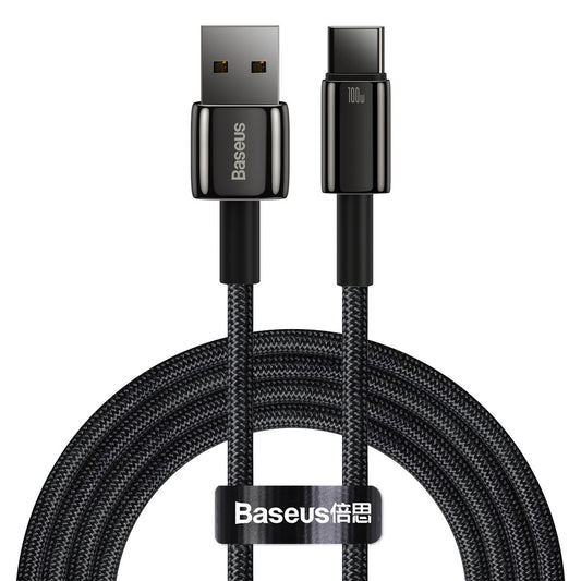 Kabel za Prijenos Podataka i Punjenje USB-A - USB-C Baseus Tungsten Gold, 100W, 2m, Crni CAWJ000101