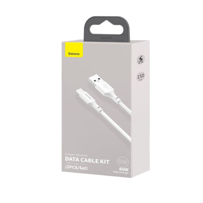 Kabel za Prijenos Podataka i Punjenje USB-A - USB-C Baseus, 40W, 1.5m, Set 2 komada, Bijela TZCATZJ-02