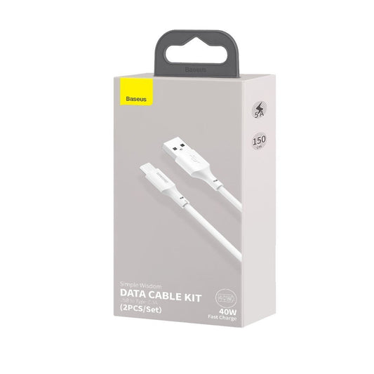 Kabel za Prijenos Podataka i Punjenje USB-A - USB-C Baseus, 40W, 1.5m, Set 2 komada, Bijela TZCATZJ-02