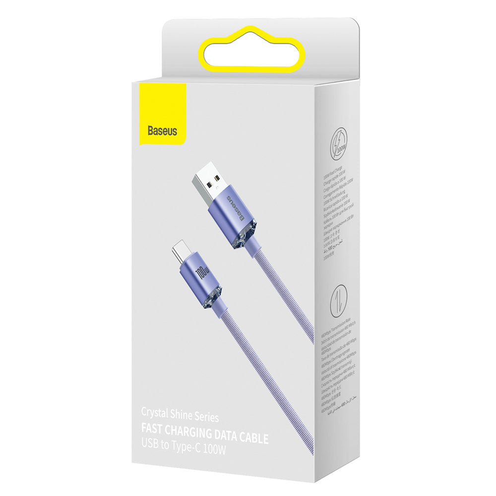 Kabel za Prijenos Podataka i Punjenje USB-A - USB-C Baseus Crystal Shine Series, 100W, 1.2m, Ljubičasti CAJY000405