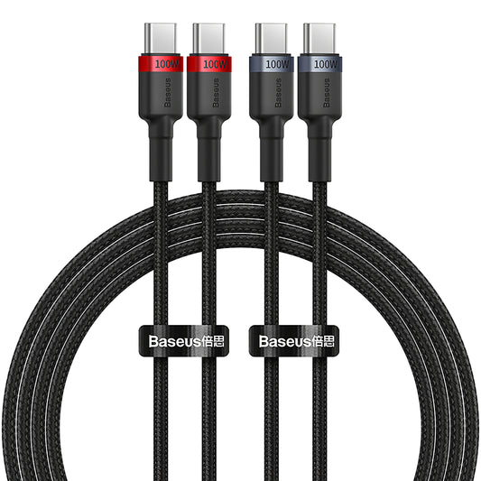 USB-C Data and Charging Cable USB-C - USB-C Baseus Cafule, 100W, 1m, Red, Set 2 pieces