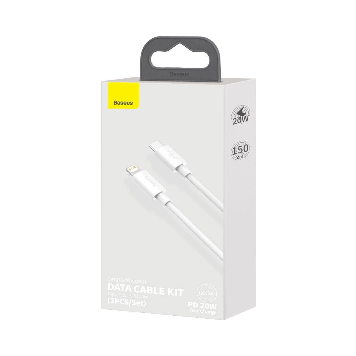 Data and Charging Cable USB-C - Lightning Baseus Simple Wisdom, 20W, 1.5m, Set 2 pieces, White 
