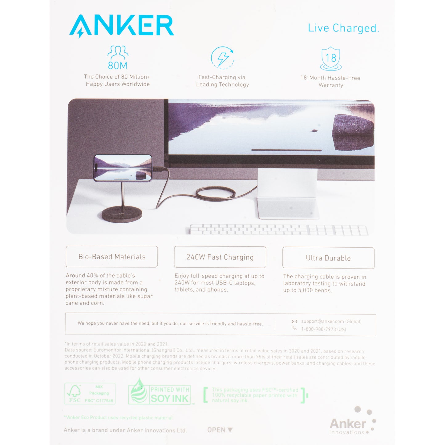 Kabel za Prijenos Podataka i Punjenje USB-C - USB-C Anker, 240W, 0.9m, Crni A80N1H11