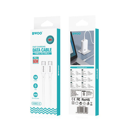 Kabl za podatke i punjenje USB-C - USB-C BWOO X282, 60W, 1m, Bela