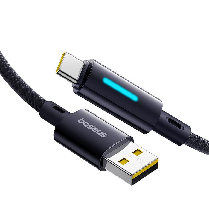 Kabl za podatke i punjenje USB-A - USB-C Baseus Lit Button Control, 100W, 1m, Crni P10379002121-00