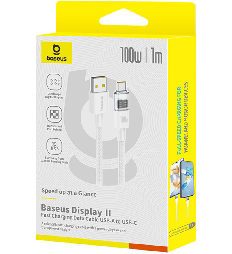 Kabl za prenos podataka i punjenje USB-A - USB-C Baseus Display 2, 100W, 1m, Beli P10382701211-00
