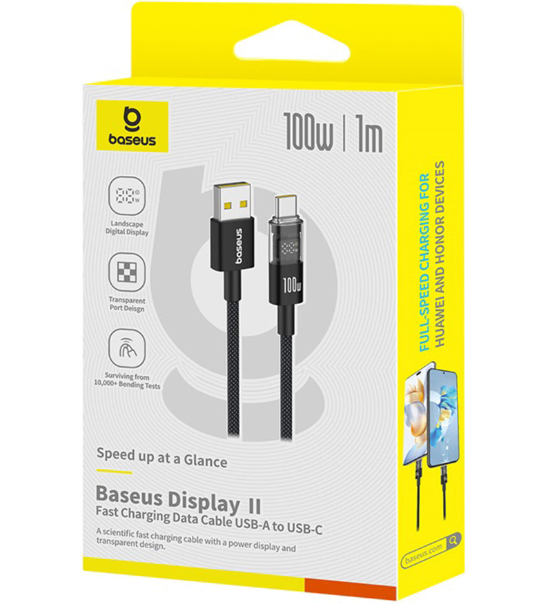 Kabl za prenos podataka i punjenje USB-A - USB-C Baseus Display 2, 100W, 1m, Crni P10382701121-00