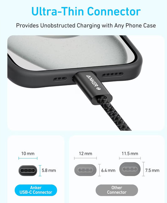 Kabl za prenos podataka i punjenje USB-C - USB-C Anker Zolo, 240W, 1m, Beli A8060H21