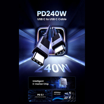 Kabl za Prenos Podataka i Punjenje USB-C - USB-C UGREEN L513, 240W, 2m, Crni