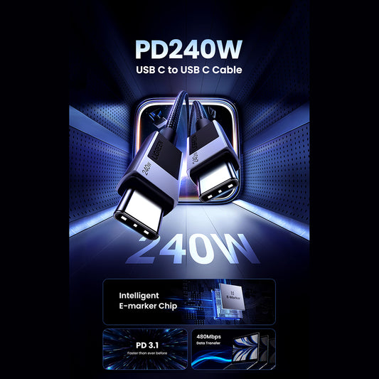 Kabl za Prenos Podataka i Punjenje USB-C - USB-C UGREEN L513, 240W, 2m, Crni