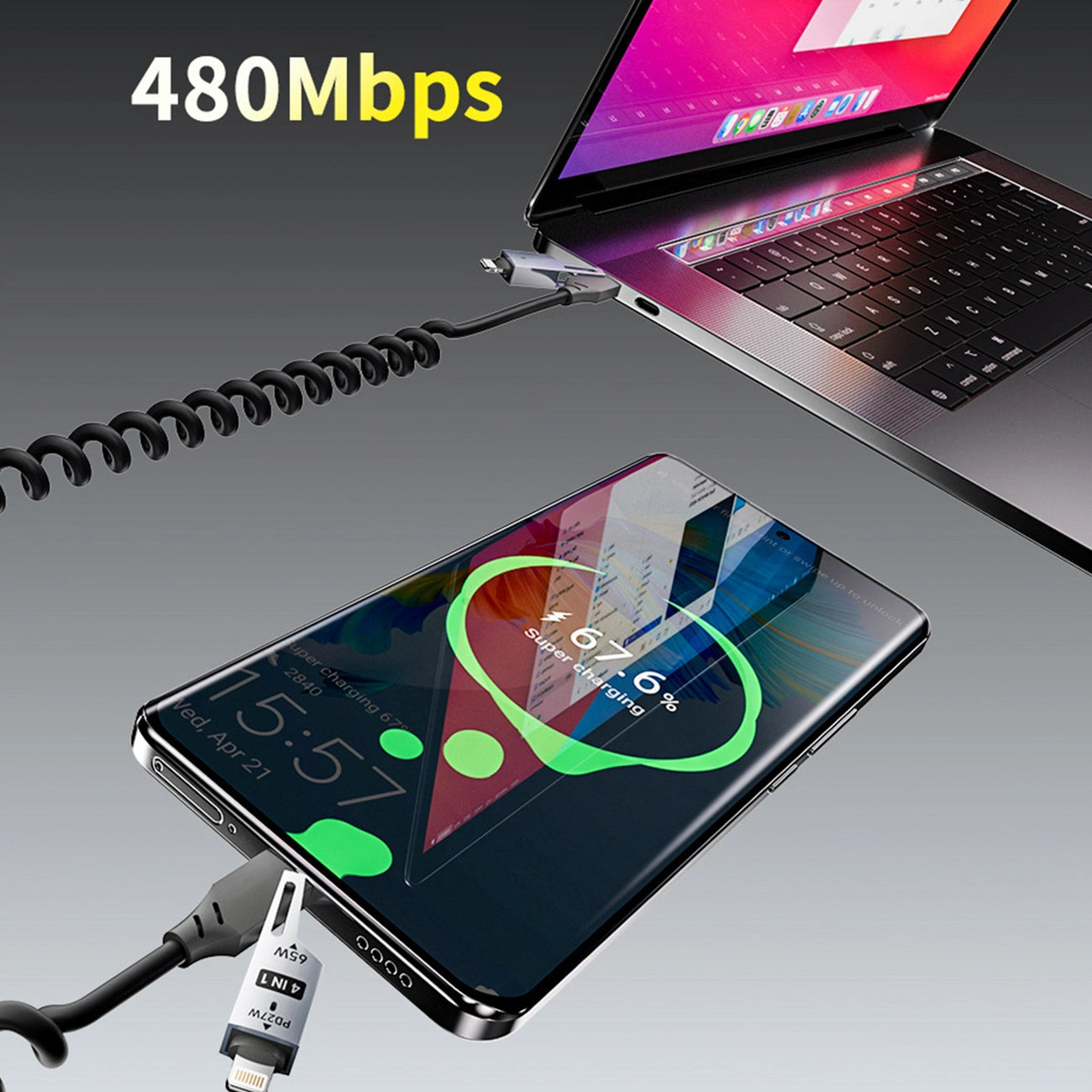Kabl za podatke i punjenje USB-A / USB-C - Lightning / USB-C Dudao L20 Pro, 65W, 1.5m, Crni
